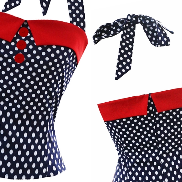 Summer Polka Dot Pin Up Halter Top - Picture 4 of 7